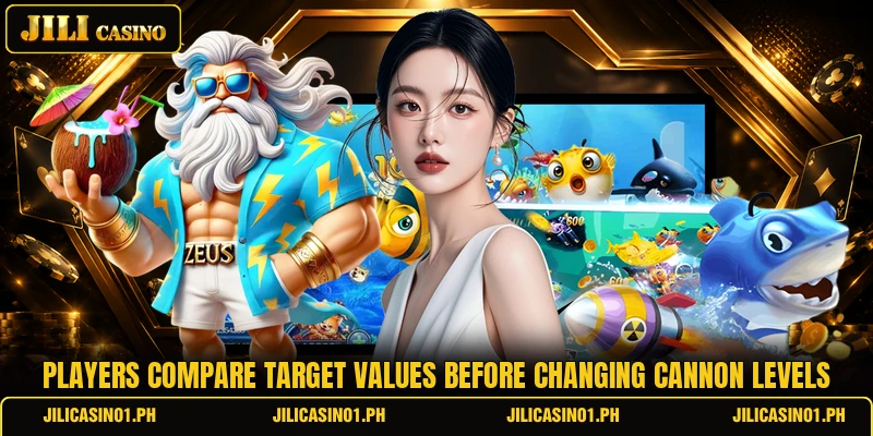 Players compare target values before changing cannon levels